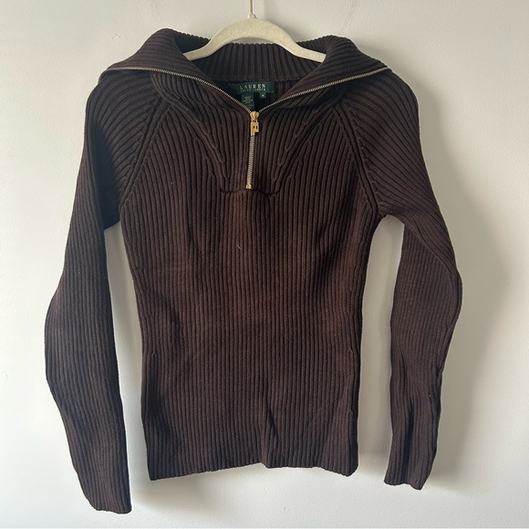 Lauren Ralph Lauren Sweaters - Vintage Lauren Ralph Lauren ribbed quarter zip chocolate brown pullover M